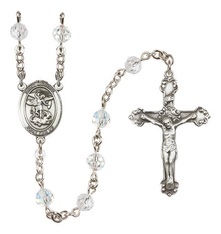 Sterling Silver 6mm Austrian Crystal Saint Michael the Archangel Rosary in Crystal