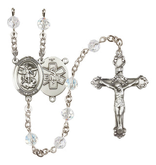 Sterling Silver 6mm Austrian Crystal Saint Michael / EMT Rosary in Crystal