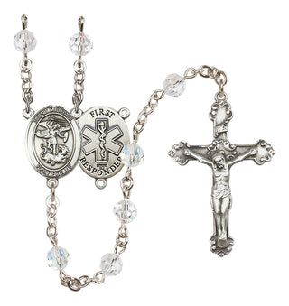 Sterling Silver 6mm Austrian Crystal Saint Michael/1St Responder Rosary in Crystal