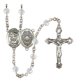 Sterling Silver 6mm Austrian Crystal Saint Michael the Archangel/Policeman Rosary in Crystal