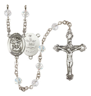 Sterling Silver 6mm Austrian Crystal Saint Michael / Army Rosary in Crystal