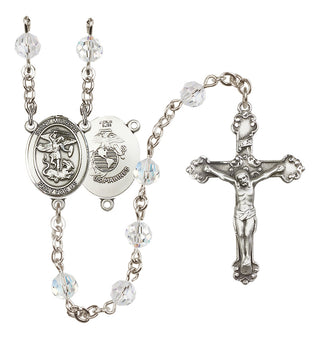 Sterling Silver 6mm Austrian Crystal Saint Michael / Marines Rosary in Crystal