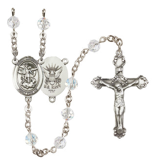 Sterling Silver 6mm Austrian Crystal Saint Michael / Navy Rosary in Crystal