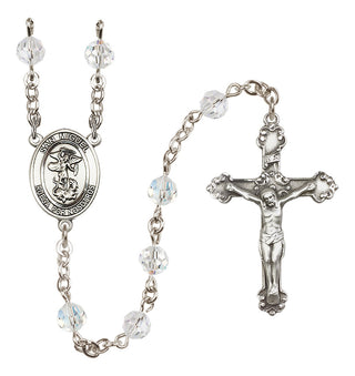 Sterling Silver 6mm Austrian Crystal San Miguel Arcangel Rosary in Crystal