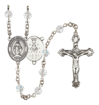 Sterling Silver 6mm Austrian Crystal Virgen Milagrosa Rosary in Crystal