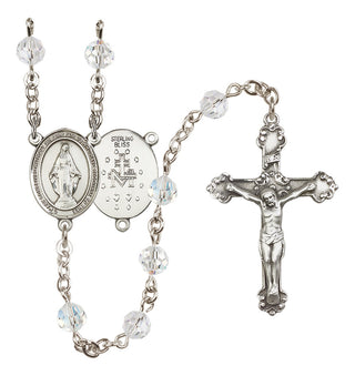 Sterling Silver 6mm Miraculous  Engraved Catholic Rosaries