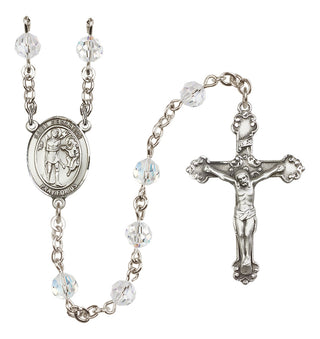 Sterling Silver 6mm Austrian Crystal Saint Sebastian Rosary in Crystal