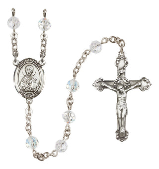 Sterling Silver 6mm Austrian Crystal Saint Timothy Rosary in Crystal