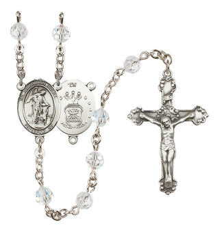Sterling Silver 6mm Austrian Crystal Guardian Angel / Air Force Rosary in Crystal