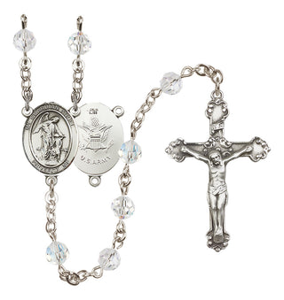 Sterling Silver 6mm Austrian Crystal Guardian Angel / Army Rosary in Crystal