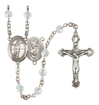 Sterling Silver 6mm Austrian Crystal Saint Christopher/Volleyball Rosary in Crystal