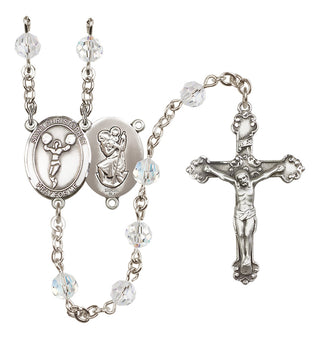 Sterling Silver 6mm Austrian Crystal Saint Christopher/Cheerleading Rosary in Crystal