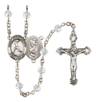 Sterling Silver 6mm Austrian Crystal Saint Christopher/Baseball Rosary in Crystal