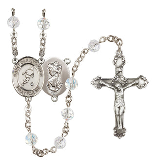 Sterling Silver 6mm Austrian Crystal Saint Christopher/Soccer Rosary in Crystal