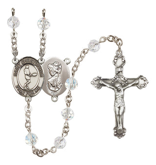 Sterling Silver 6mm Austrian Crystal Saint Christopher/Tennis Rosary in Crystal