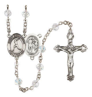Sterling Silver 6mm Austrian Crystal Saint Sebastian/Baseball Rosary in Crystal