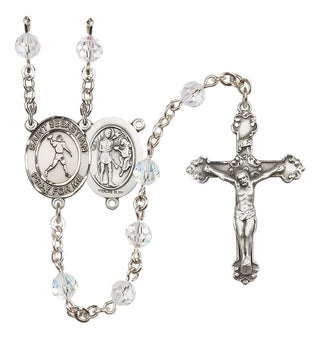 Sterling Silver 6mm Austrian Crystal Saint Sebastian/Football Rosary in Crystal