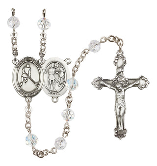 Sterling Silver 6mm Austrian Crystal Saint Sebastian/Ice Hockey Rosary in Crystal