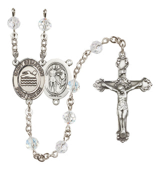 Sterling Silver 6mm Austrian Crystal Saint Sebastian/Swimming Rosary in Crystal