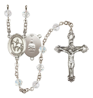 Sterling Silver 6mm Austrian Crystal Saint Kateri/Equestrian Rosary in Crystal