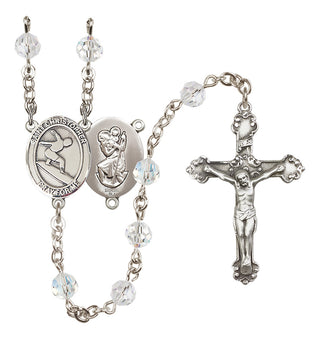 Sterling Silver 6mm Austrian Crystal Saint Christopher/Surfing Rosary in Crystal