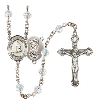 Sterling Silver 6mm Austrian Crystal Saint Christopher / Skiing Rosary in Crystal