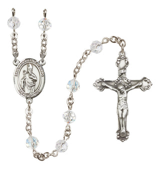 Sterling Silver 6mm Austrian Crystal Saint Augustine of Hippo Rosary in Crystal