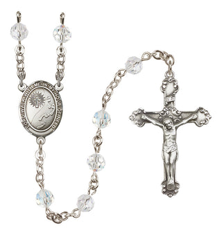 Sterling Silver 6mm Austrian Crystal Footprints / Cross Rosary in Crystal