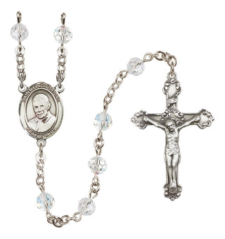 Sterling Silver 6mm Austrian Crystal Saint Luigi Orione Rosary in Crystal