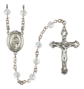 Sterling Silver 6mm Austrian Crystal Saint Eligius Rosary in Crystal