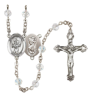 Sterling Silver 6mm Austrian Crystal Saint Christopher/Baseball Rosary in Crystal
