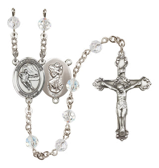 Sterling Silver 6mm Austrian Crystal Saint Christopher/Hockey Rosary in Crystal