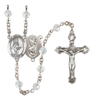 Sterling Silver 6mm Austrian Crystal Saint Christopher/Tennis Rosary in Crystal