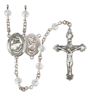 Sterling Silver 6mm Austrian Crystal Saint Christopher/Gymnastics Rosary in Crystal