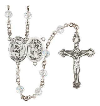 Sterling Silver 6mm Austrian Crystal Saint Sebastian / Baseball Rosary in Crystal