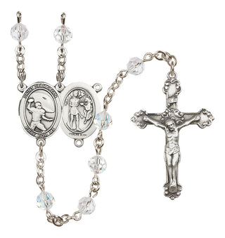 Sterling Silver 6mm Austrian Crystal Saint Sebastian / Football Rosary in Crystal