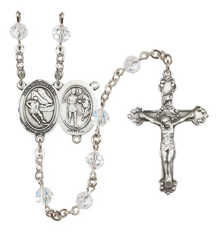 Sterling Silver 6mm Austrian Crystal Saint Sebastian / Hockey Rosary in Crystal
