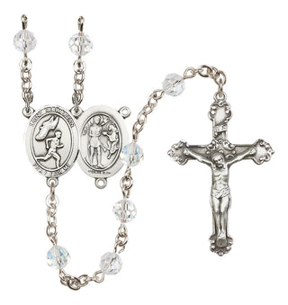 Sterling Silver 6mm Austrian Crystal Saint Sebastian /Track&Field-Men Rosary in Crystal