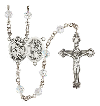 Sterling Silver 6mm Austrian Crystal Saint Sebastian /Track&Field-Women Rosary in Crystal