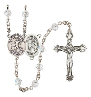 Sterling Silver 6mm Austrian Crystal Saint Sebastian/Soccer-Women Rosary in Crystal