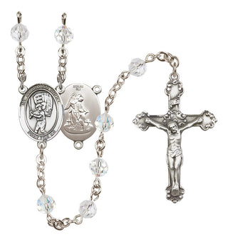 Sterling Silver 6mm Austrian Crystal Guardian Angel/Baseball Rosary in Crystal