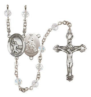 Sterling Silver 6mm Austrian Crystal Guardian Angel/Football Rosary in Crystal