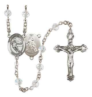 Sterling Silver 6mm Austrian Crystal Guardian Angel/Hockey Rosary in Crystal