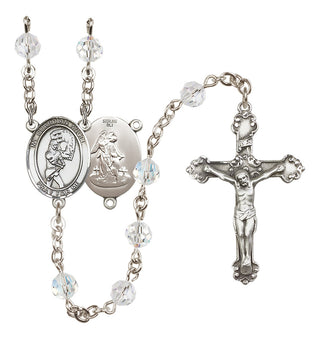 Sterling Silver 6mm Austrian Crystal Guardian Angel/Softball Rosary in Crystal