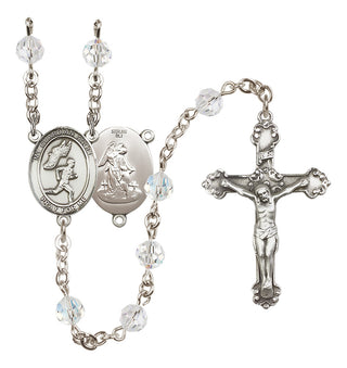 Sterling Silver 6mm Austrian Crystal Guardian Angel/Track&Field-Men Rosary in Crystal