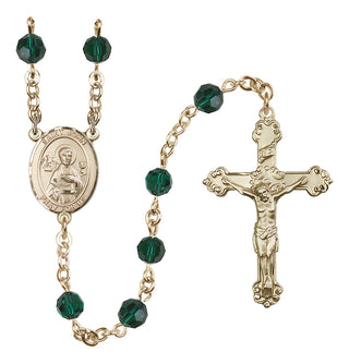 14 Karat Gold-Filled 6mm Austrian Crystal Saint John the Apostle Rosary in Emerald