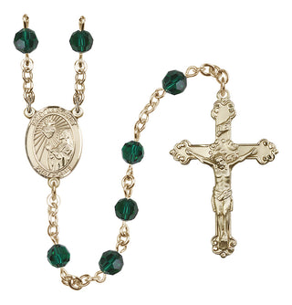 14 Karat Gold-Filled 6mm Austrian Crystal Saint Margaret Mary Alacoque Rosary in Emerald