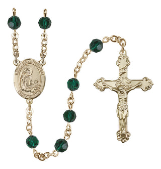 14 Karat Gold-Filled 6mm Austrian Crystal Saint Bonaventure Rosary in Emerald