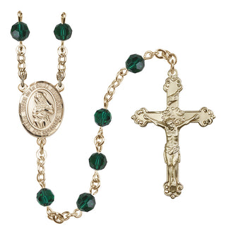 14 Karat Gold-Filled 6mm Austrian Crystal Virgen de la Divina Providencia Rosary in Emerald