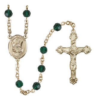 14 Karat Gold-Filled 6mm Austrian Crystal Saint Raymond Nonnatus Rosary in Emerald